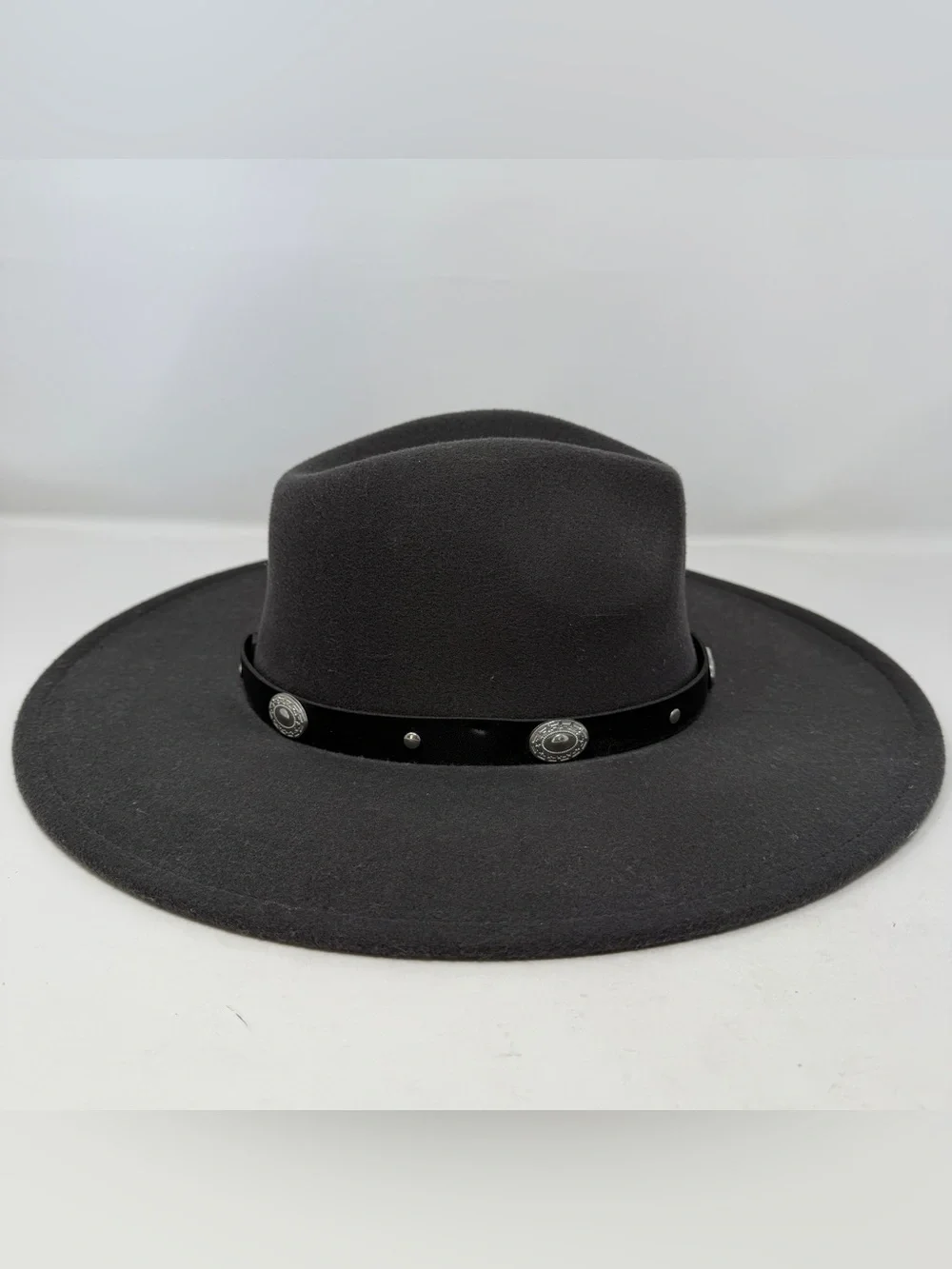 American Eagle Gray Wide Brim Fedora Hat Western Leather Band OS Boho Cowgirl
